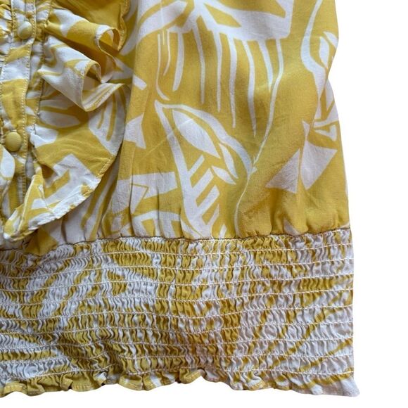 Karen Kane Yellow Mustard Tropics Ruffle Sleeveless Blouse Size Large - Picture 4 of 10